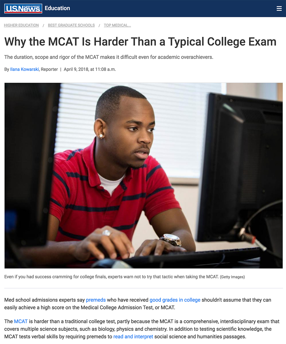 MCAT article in US News and World Report