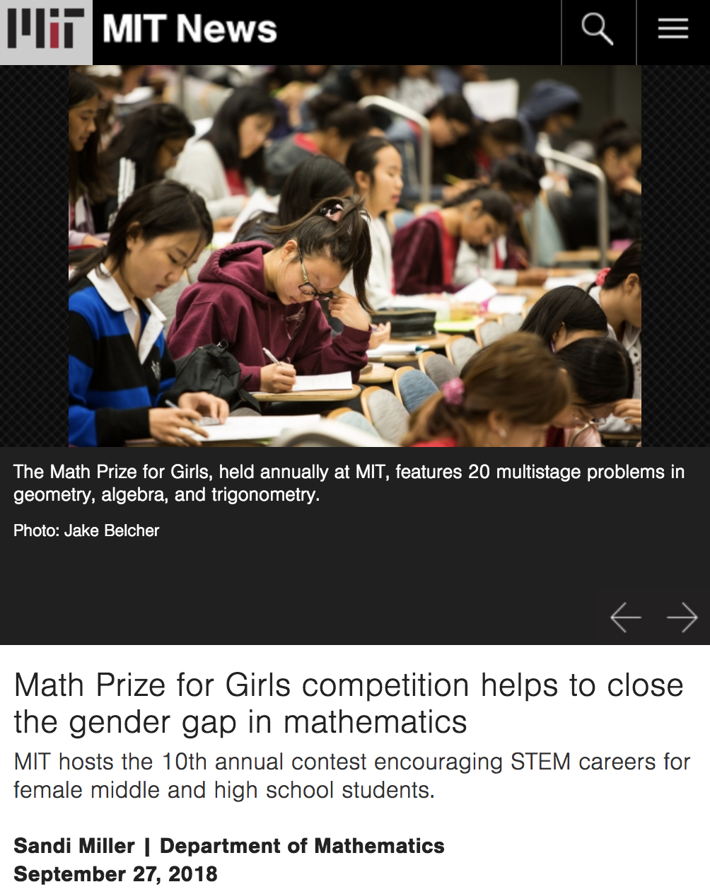 Math Prize for Girls competition helps to close the gender gap in mathematics